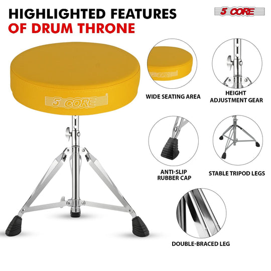 Thick padded drum throne offering superior comfort and stability for drummers during long performances
