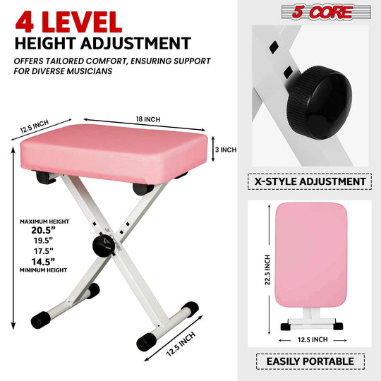 5 Core piano stool featuring sturdy X frame and adjustable seat height