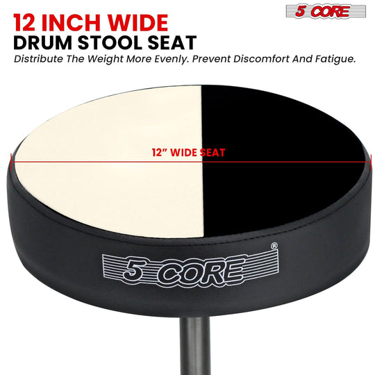 Drum chair with a wide seat, offering ample space and support for drummers of all skill levels.