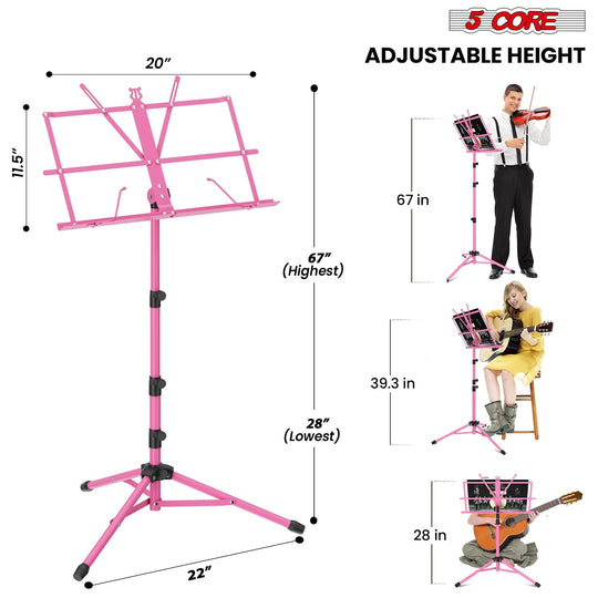 3-level adjustable music stand with built-in LED light, offering customizable height and clear visibility for performances