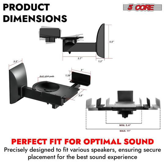 5Core adjustable swivel bookshelf speaker wall mount, 11-inch, pair