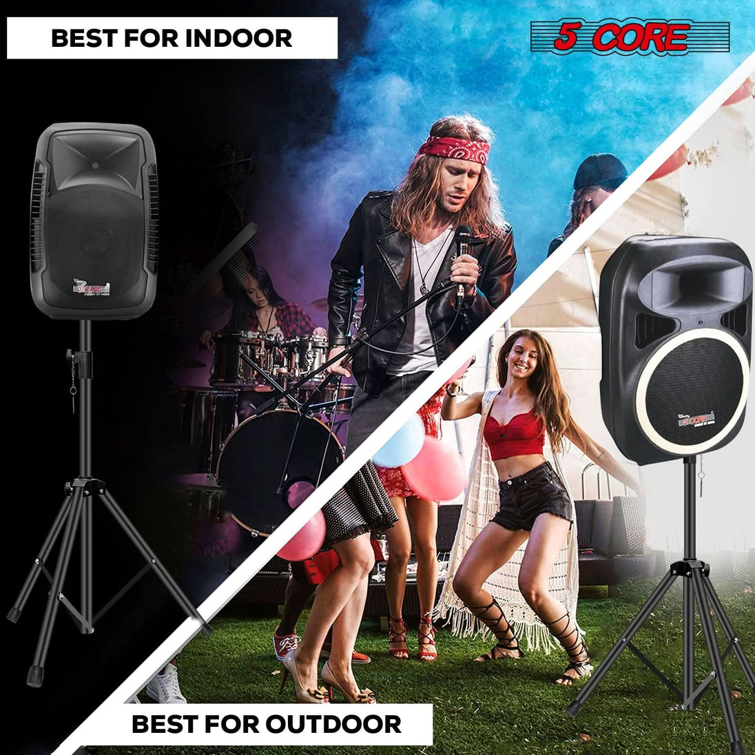 5Core DJ studio monitor stand, tripod floor mount, adjustable up to 48 inches, black, pair