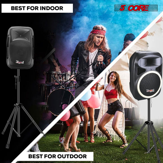 5Core DJ studio monitor stand, tripod floor mount, adjustable up to 48 inches, black, pair