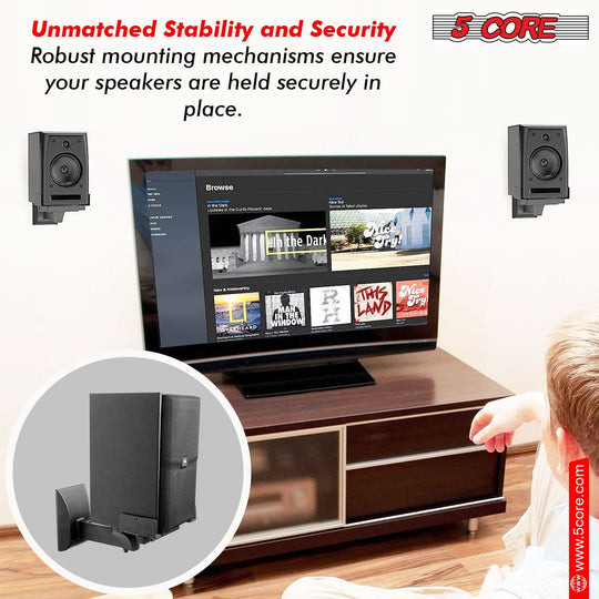 5Core speaker wall mount, 15-inch adjustable swivel, space bookshelf brackets, pair