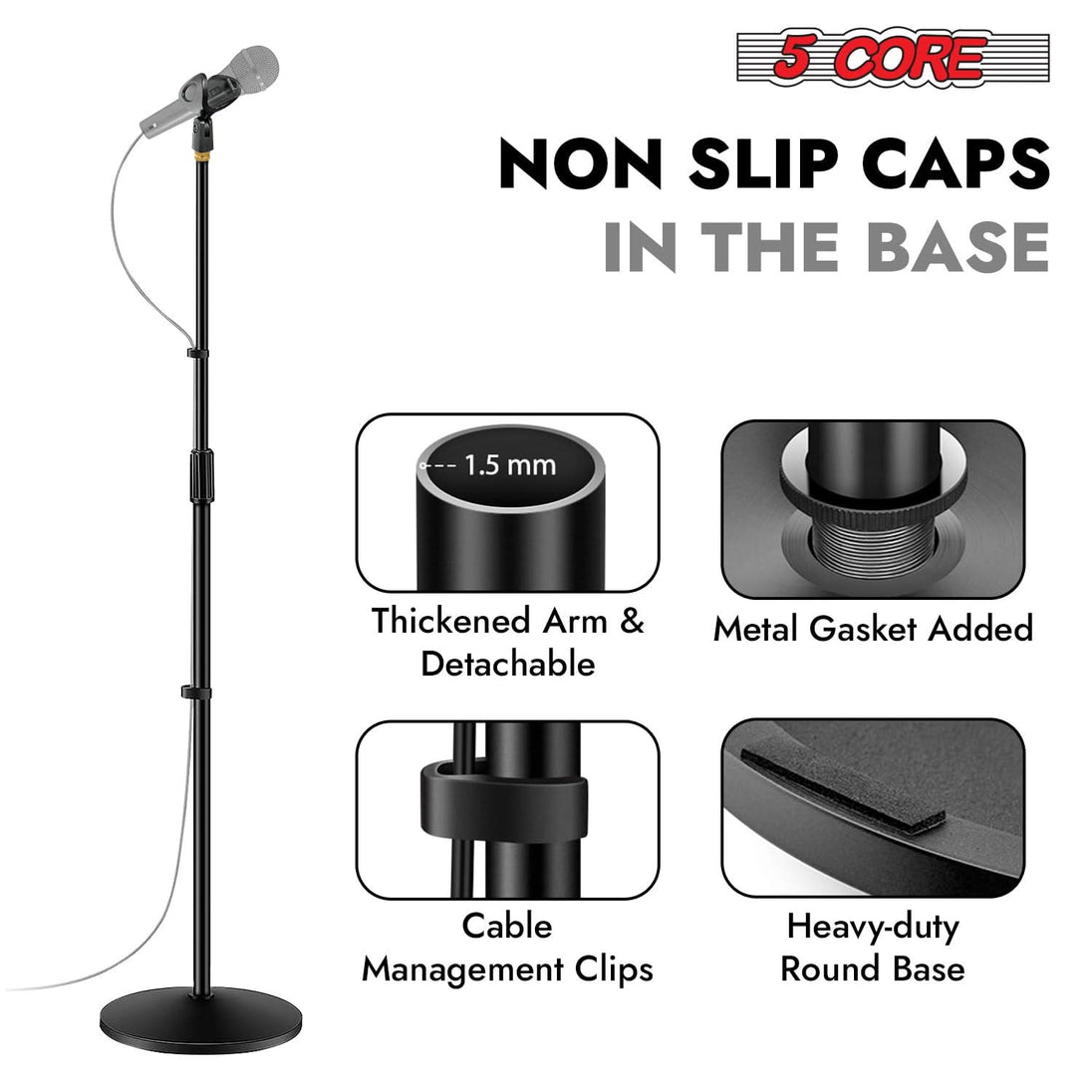 5Core height adjustable round base microphone stand for versatile use