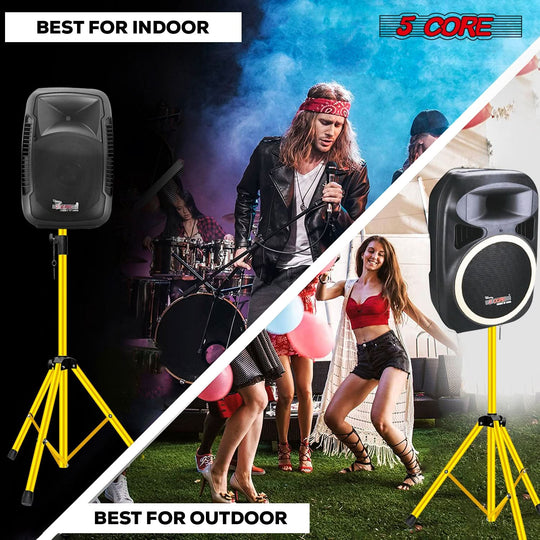 Tripod speaker stand in yellow by 5Core for DJ and studio systems