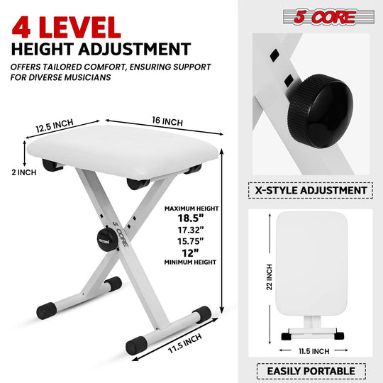 5Core padded piano bench with X style design, adjustable height for keyboards