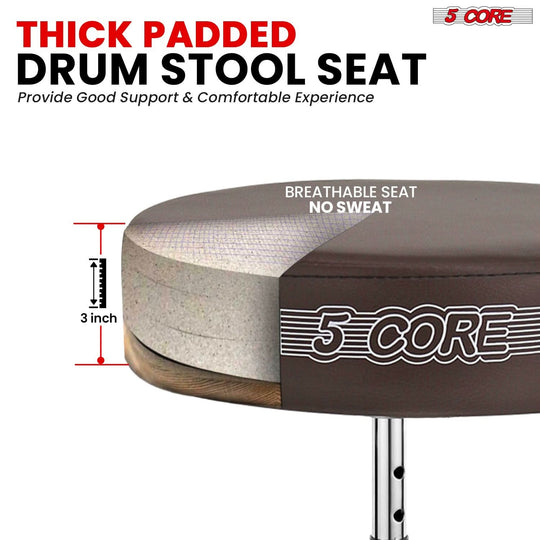 Drum seat designed with an adjustable height system, providing superior comfort and support.