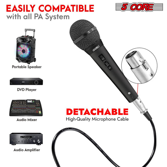 5Core XLR Microphone 2Pcs Dynamic Mic Karaoke Singing Studio Mics Handheld Microfono