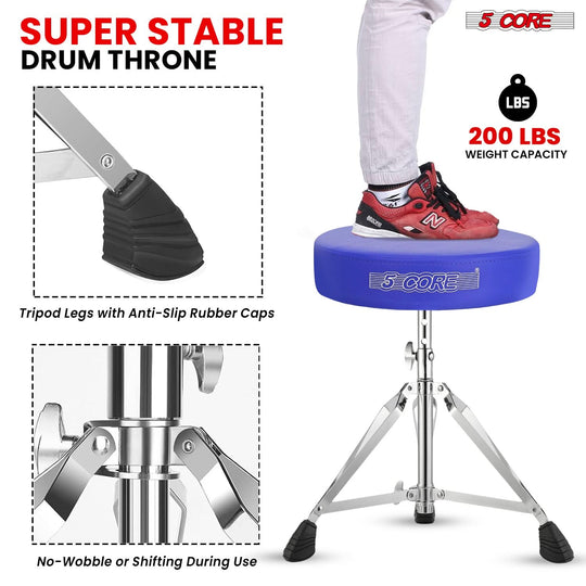 Versatile throne chair designed for drummers, featuring a comfortable cushioned seat and adjustable height.