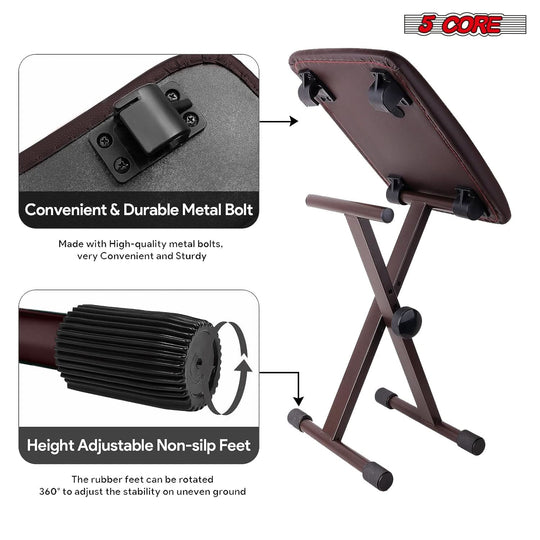 X style adjustable piano bench by 5Core, padded keyboard chair