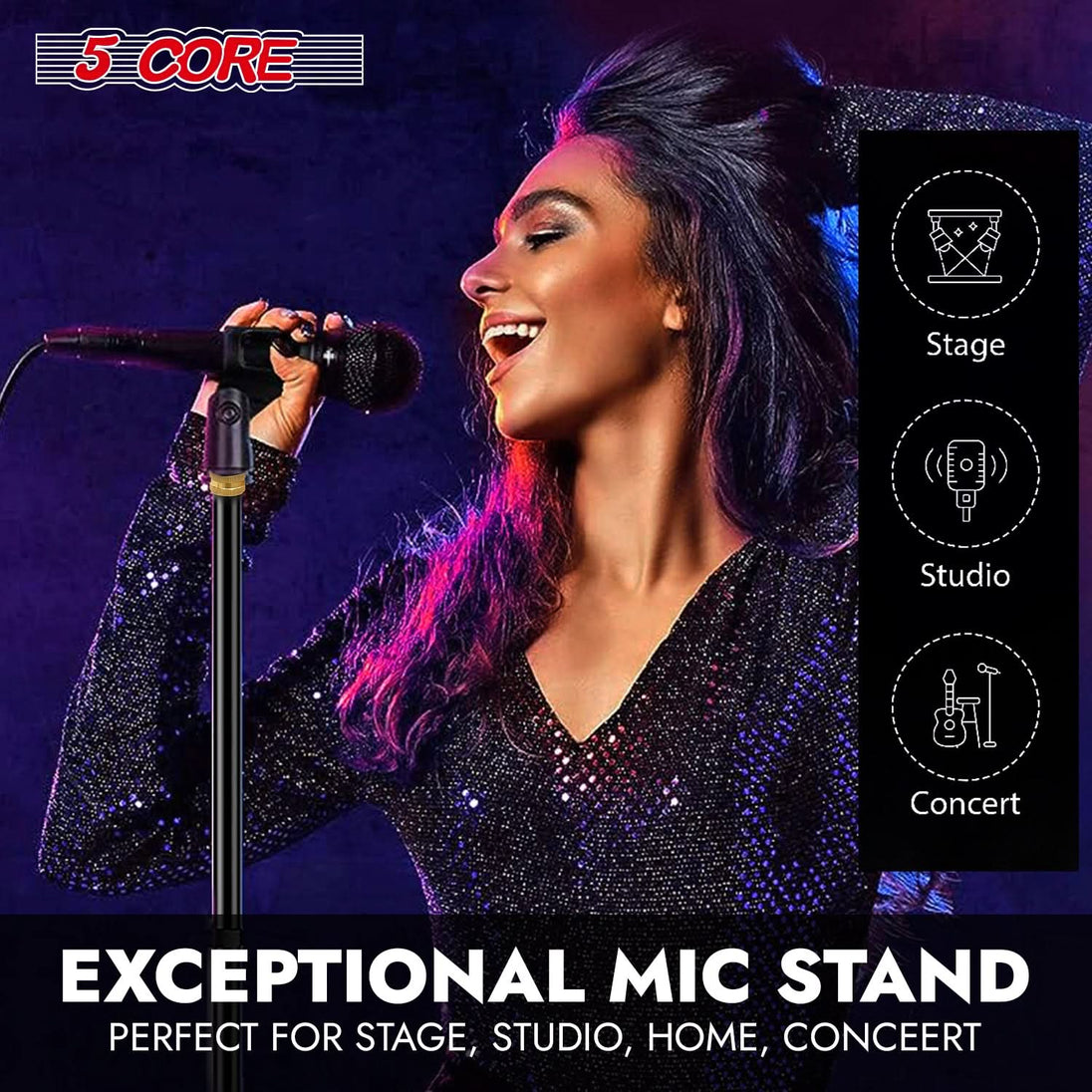 5Core universal microphone mount stand with round base for secure placement