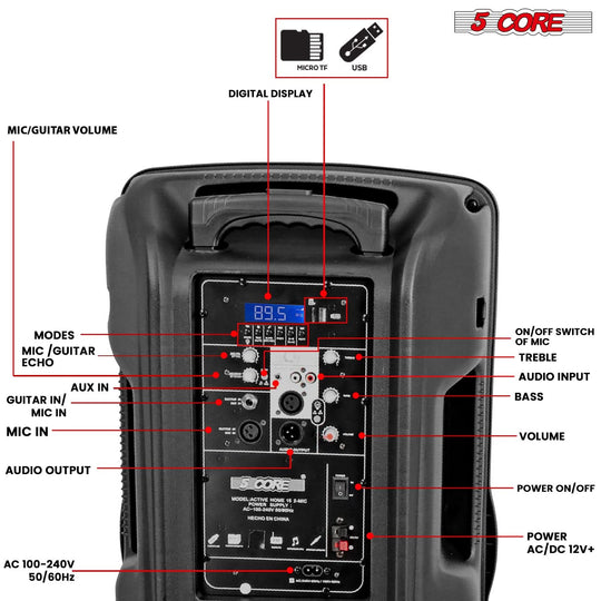 Bluetooth PA speaker with versatile input options for seamless connectivity and dynamic sound.