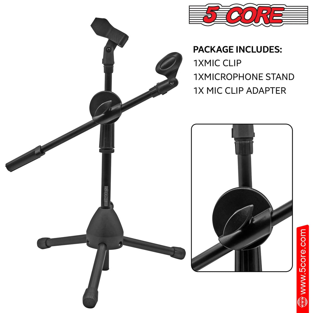 Professional tripod microphone stand by 5Core with boom extension