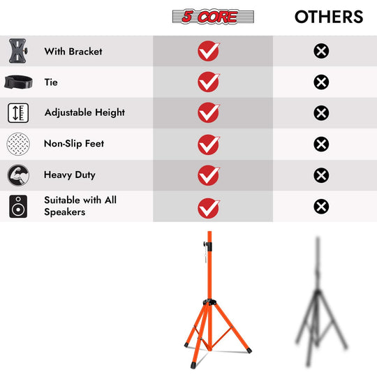Heavy-duty orange audio stand by 5Core with 72 inch height