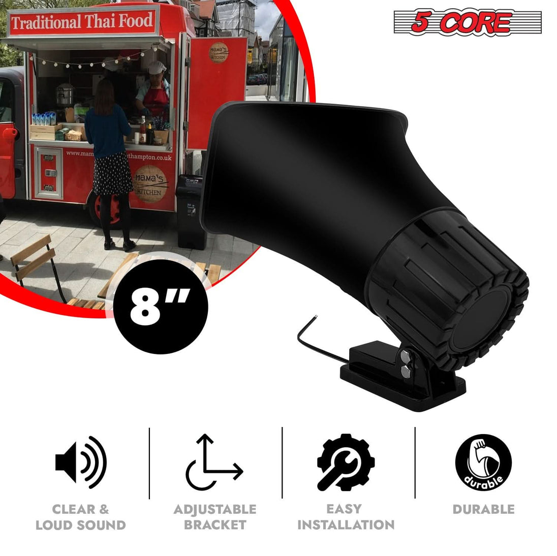 5 Core PA Horn Speaker 4Pcs 8 Inch 65W Loud Audio Outdoor Speakers System 8Ohm Reflex Megaphone