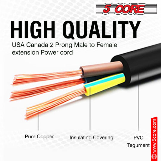 Reliable 16AWG 2 prong cords with polarized plugs in a 2-piece set