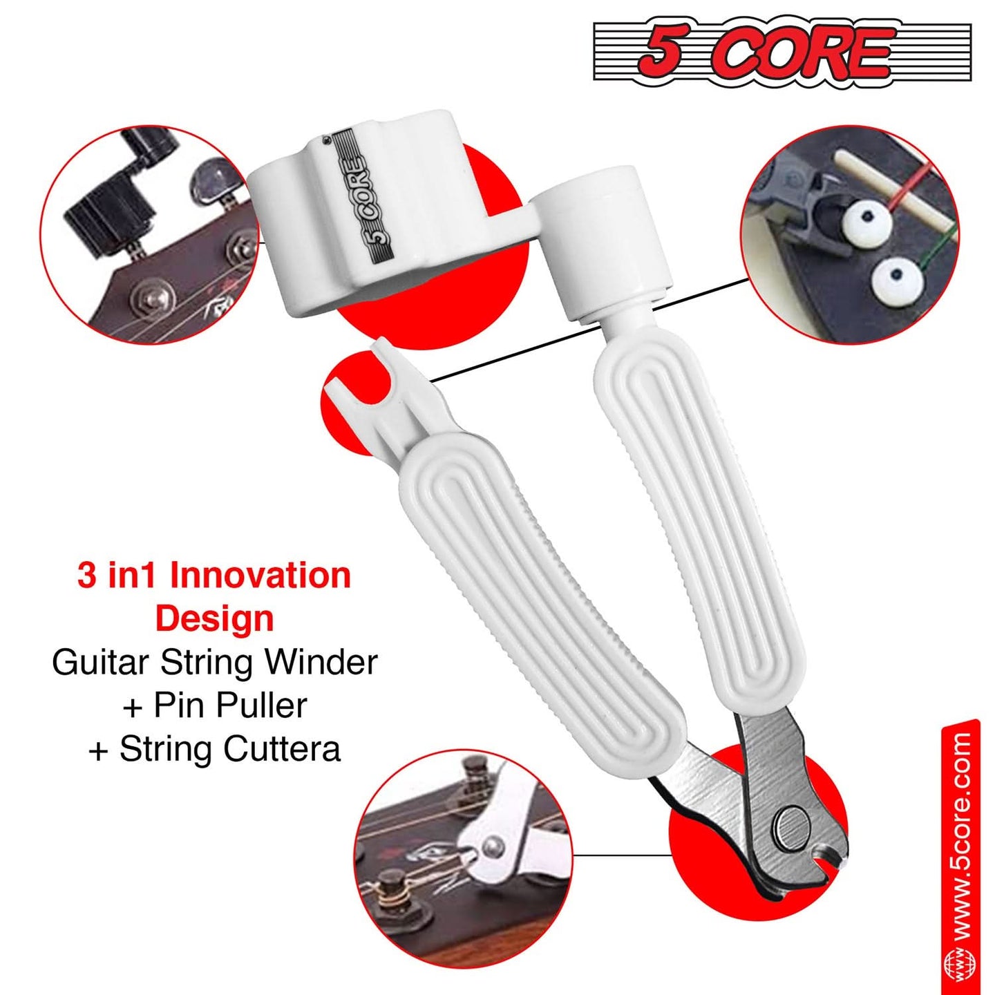 Guitar string winder with bridge pin remover and cutter