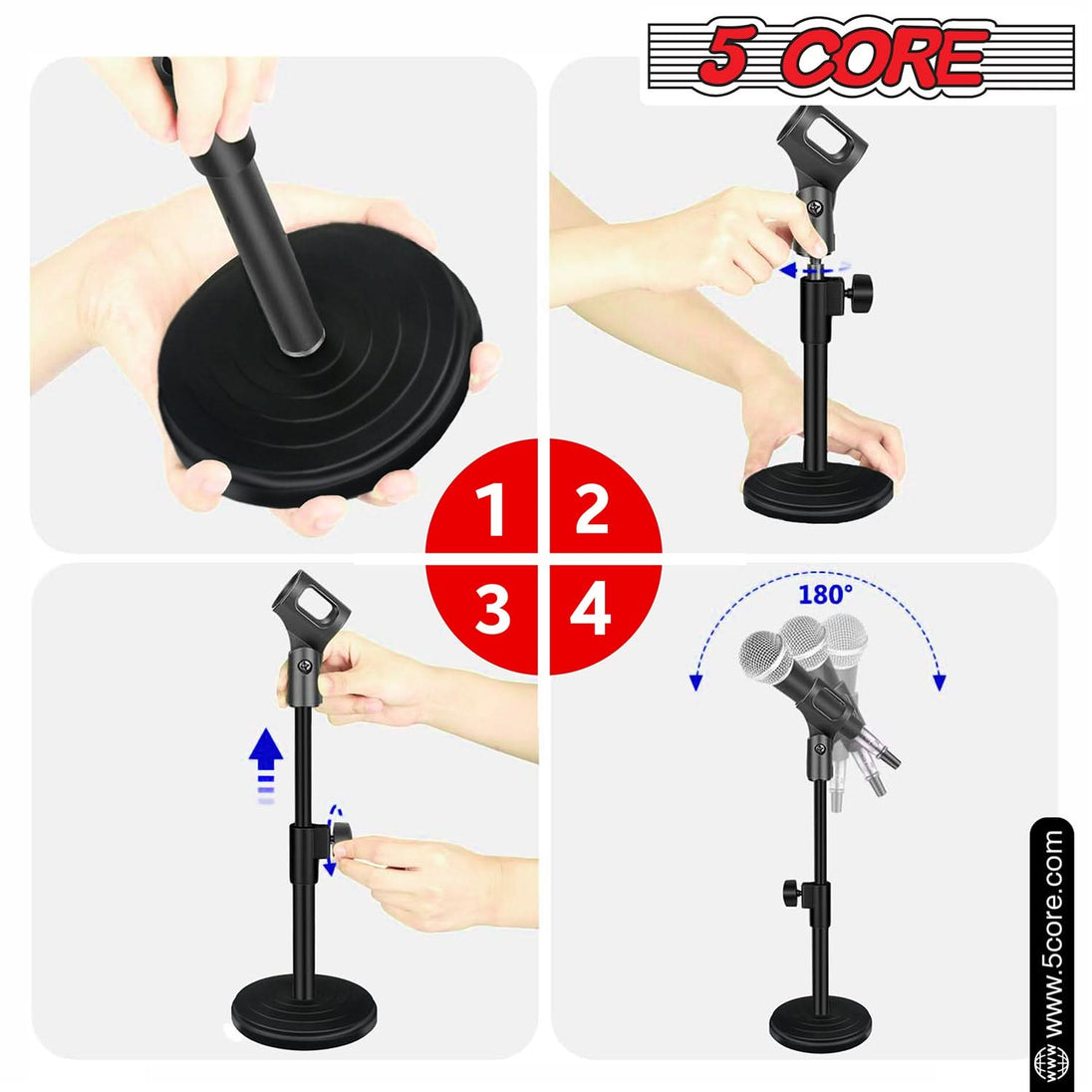 Sturdy Round Base Mic Stand for Desk: Height Adjustable by 5 Core