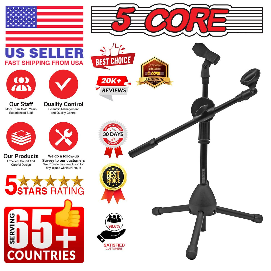 5Core compact mic stand ideal for vocals, instruments, or podcasting