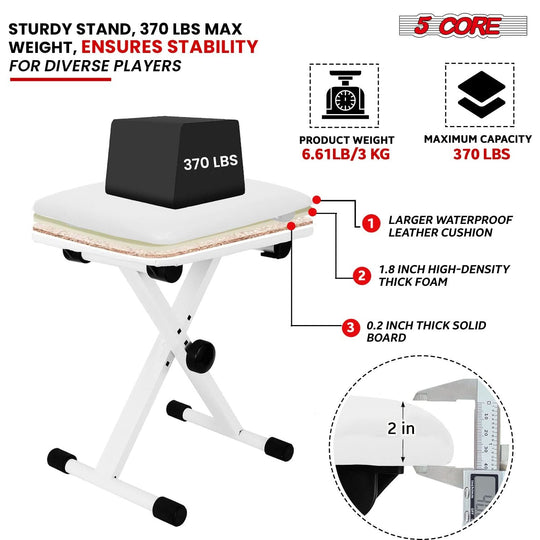 5Core piano stool with X style design, padded adjustable keyboard chair