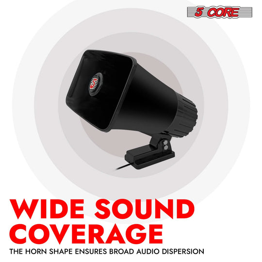 Compact speaker with dimensions 8" H x 4.8" W x 9.5" D, designed for powerful sound and space-saving installation.