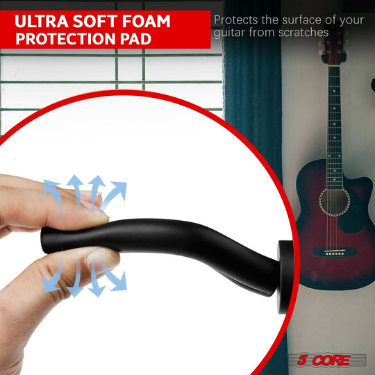 Universal Guitar Wall Mount Hangers - 5 Core Display Hook with Soft Padding and Screws