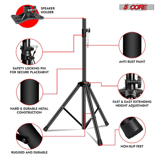 Height adjustable 5Core monitor speaker stand with stable base