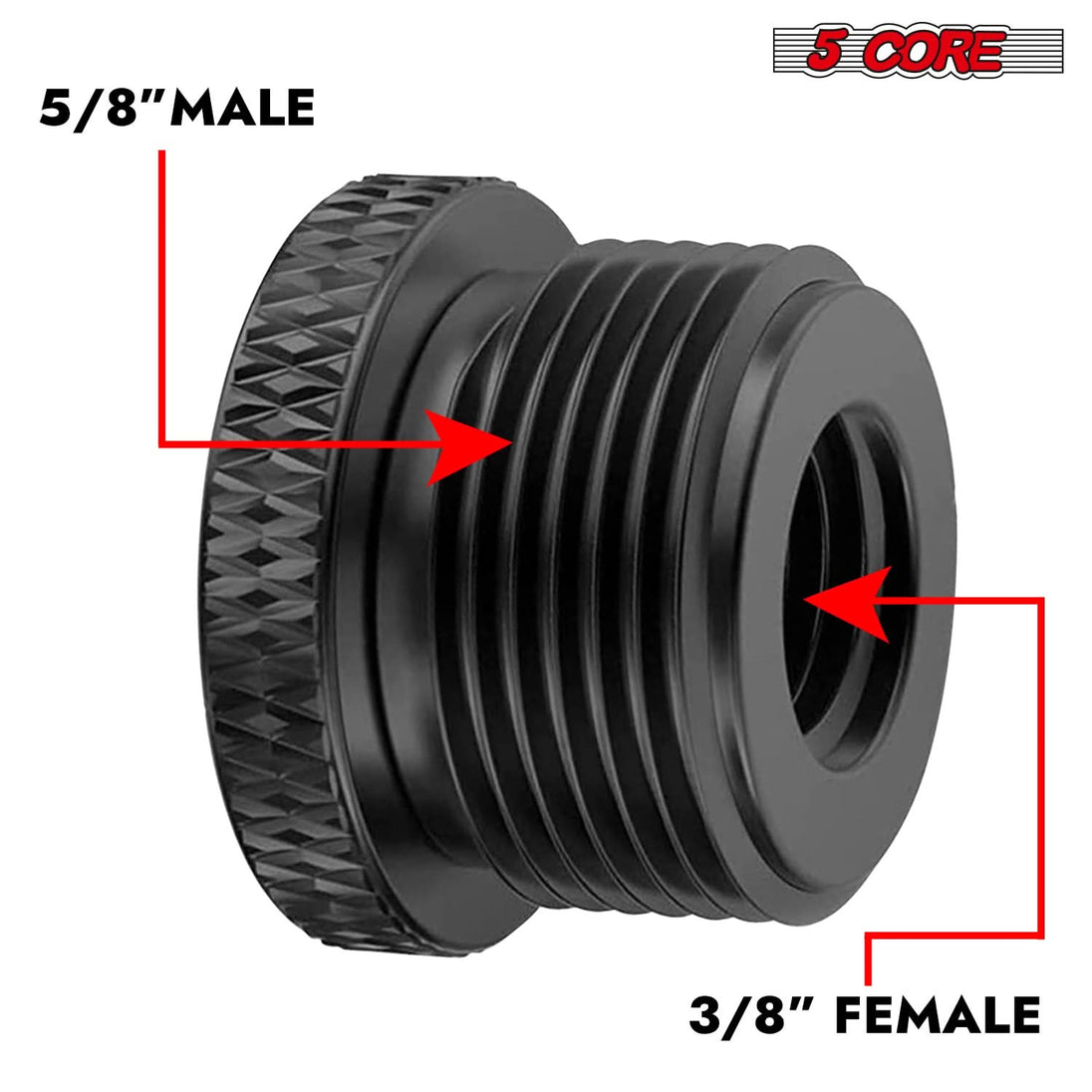 5Core mic stand converter, 5/8" male to 3/8" female, 12-piece screw thread adapter set