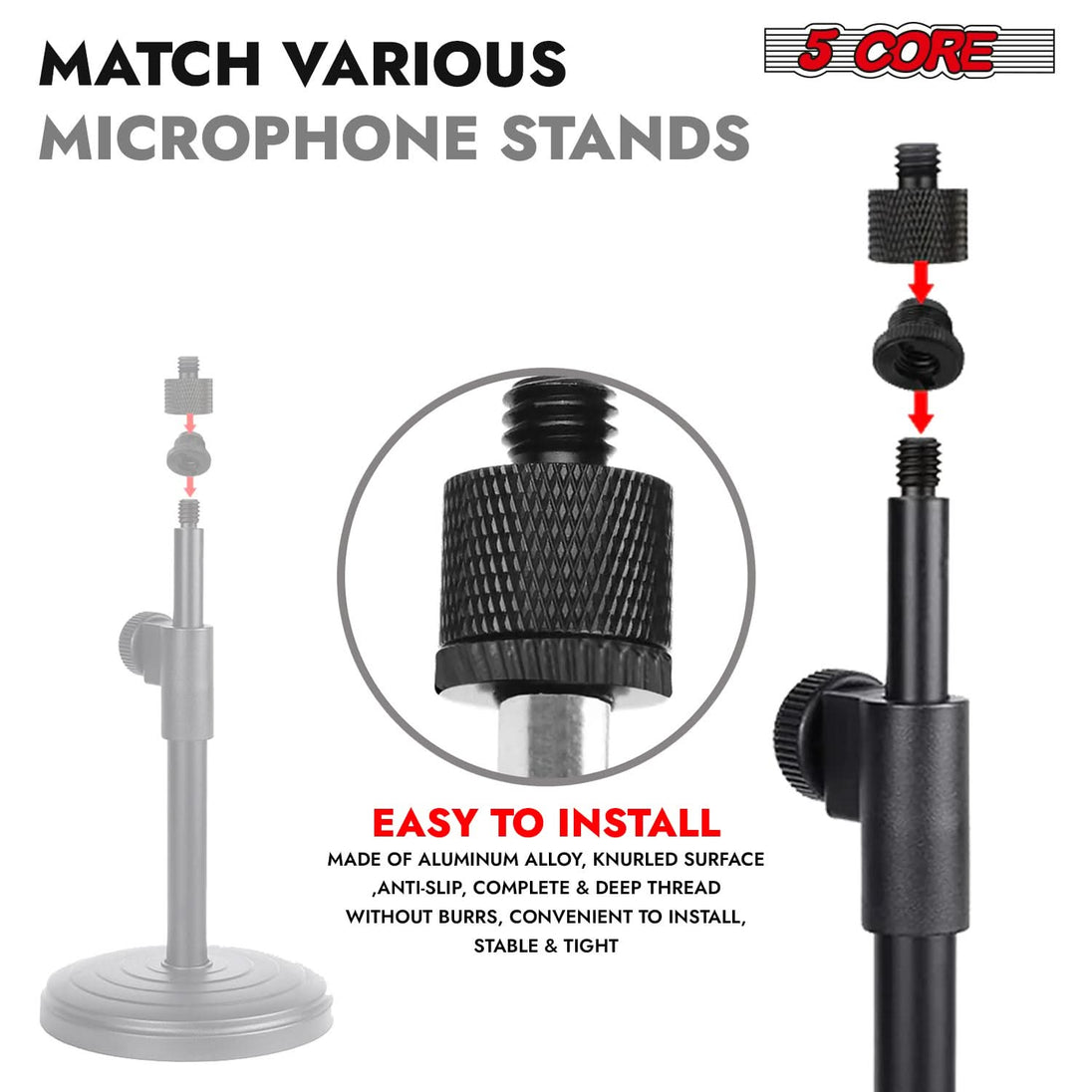 5Core 5/8 to 3/8 male-female thread adapter for microphone stands