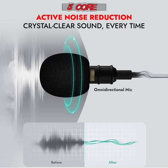 5Core 3.5mm clip-on professional lavalier mic, omnidirectional lapel microphone