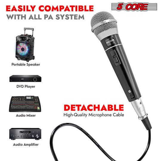 Dynamic XLR microphone by 5Core ideal for stage, studio, or home use