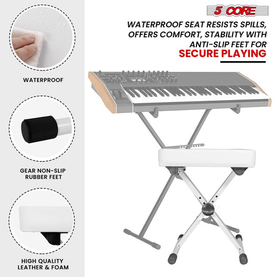5Core X style white piano stool, heavy duty adjustable keyboard chair