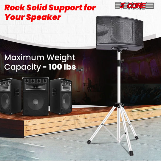 5Core white audio stand with adjustable height and tripod legs