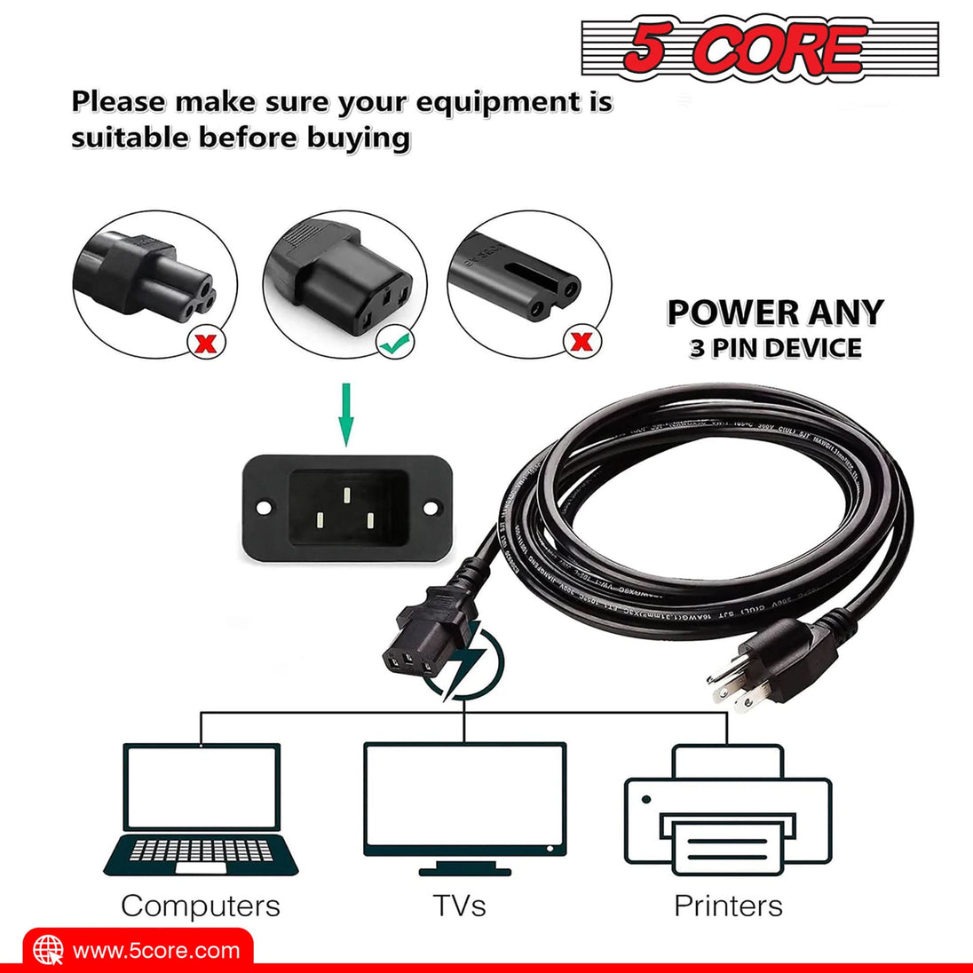 5Core 2 conductor power cable 16AWG rating