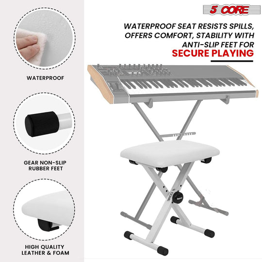 5Core padded adjustable X style keyboard bench, perfect for piano use
