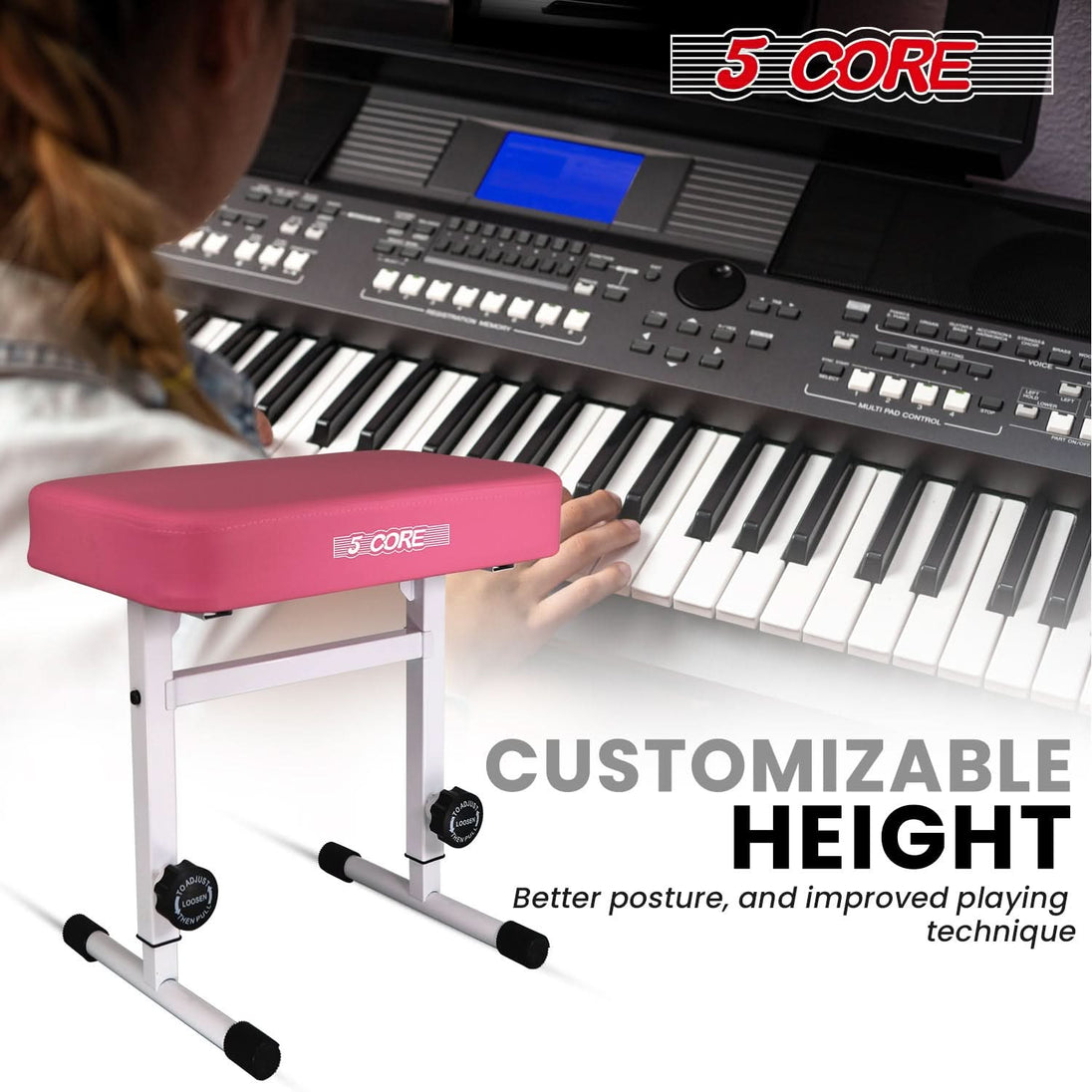 Effortless height customization with easy knob adjustment for optimal playing comfort.