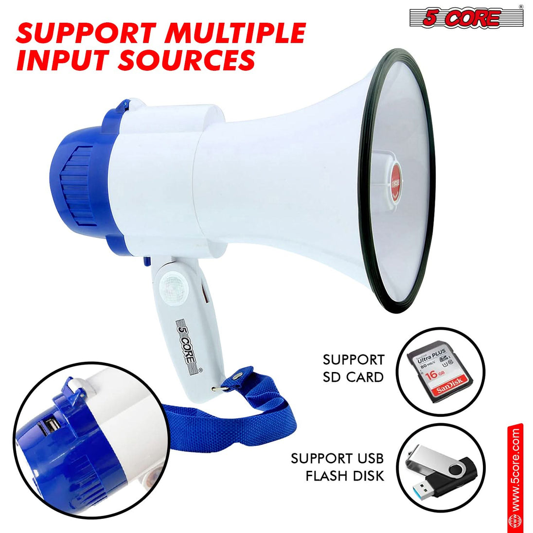 Cheer megaphone with handle, portable bullhorn loudspeaker for kids.