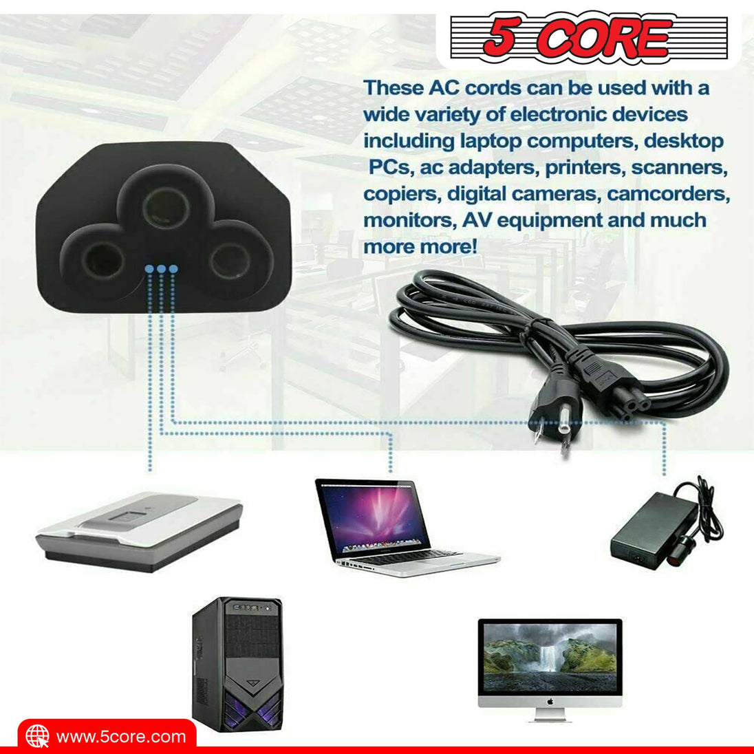 Flexible black extension cord 10 ft with safety features