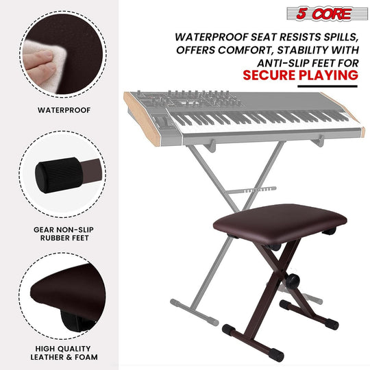 5Core X style piano stool with padded seat, adjustable for keyboards