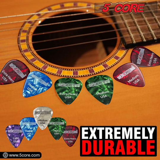 5 Core Guitar Plectrums Set with Light to Extra Heavy Gauges