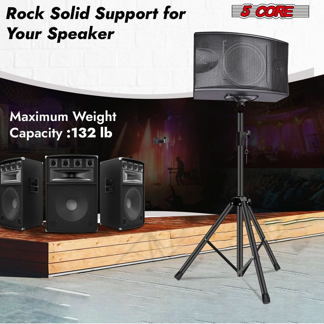 5Core adjustable tripod floor stand, 48-inch height, DJ studio monitor stands, pole mount, black pair