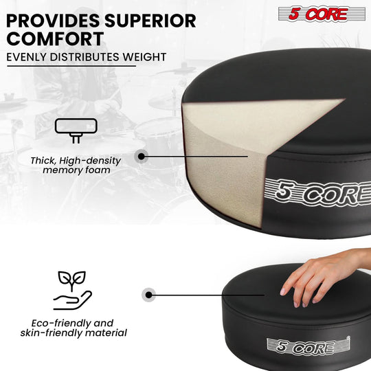 5Core drum throne with padding, adjustable guitar stool, black drummer seat for adults & kids