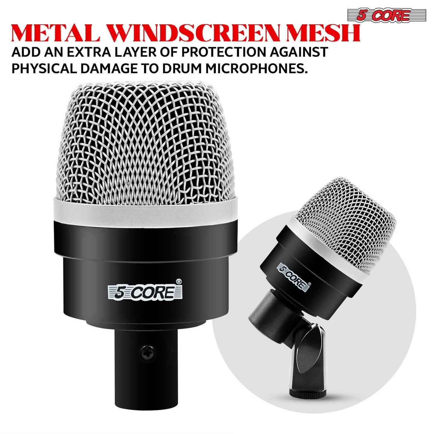 Advanced drum microphone kit designed with a metal windscreen mesh for high-quality studio and live performance recording.