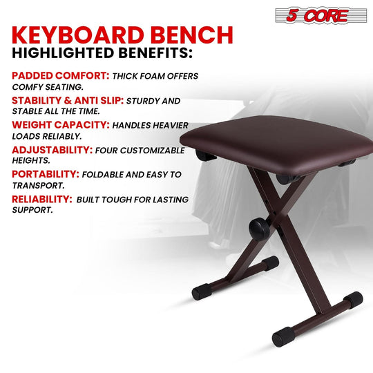 Adjustable X style 5Core keyboard bench, padded piano stool chair