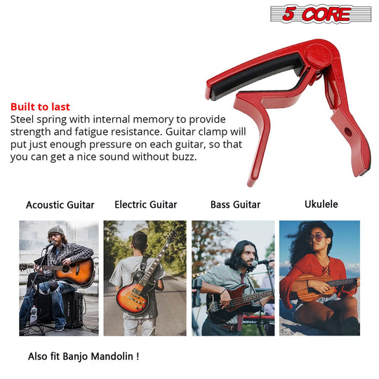 Electric Guitar Capo: 5 Core pair of capos for acoustic guitars and other string instruments.