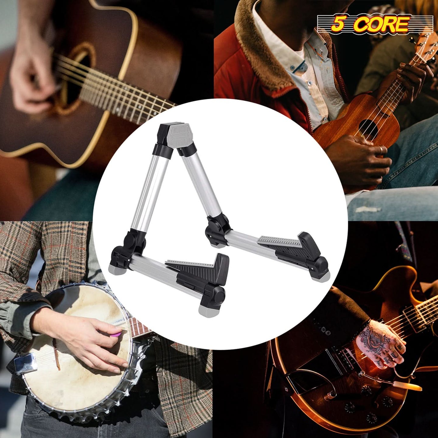 Compact Folding A-Frame Guitar Stand by 5Core for Floor Use