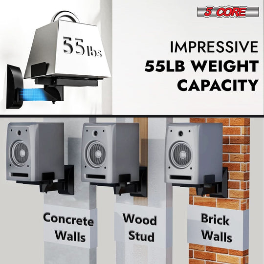 5Core speaker wall mount adjustable swivel, 11-inch bookshelf brackets, pair