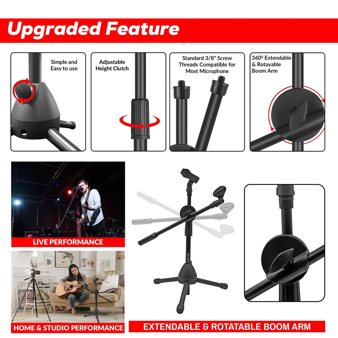 Durable 5Core microphone holder with solid tripod legs