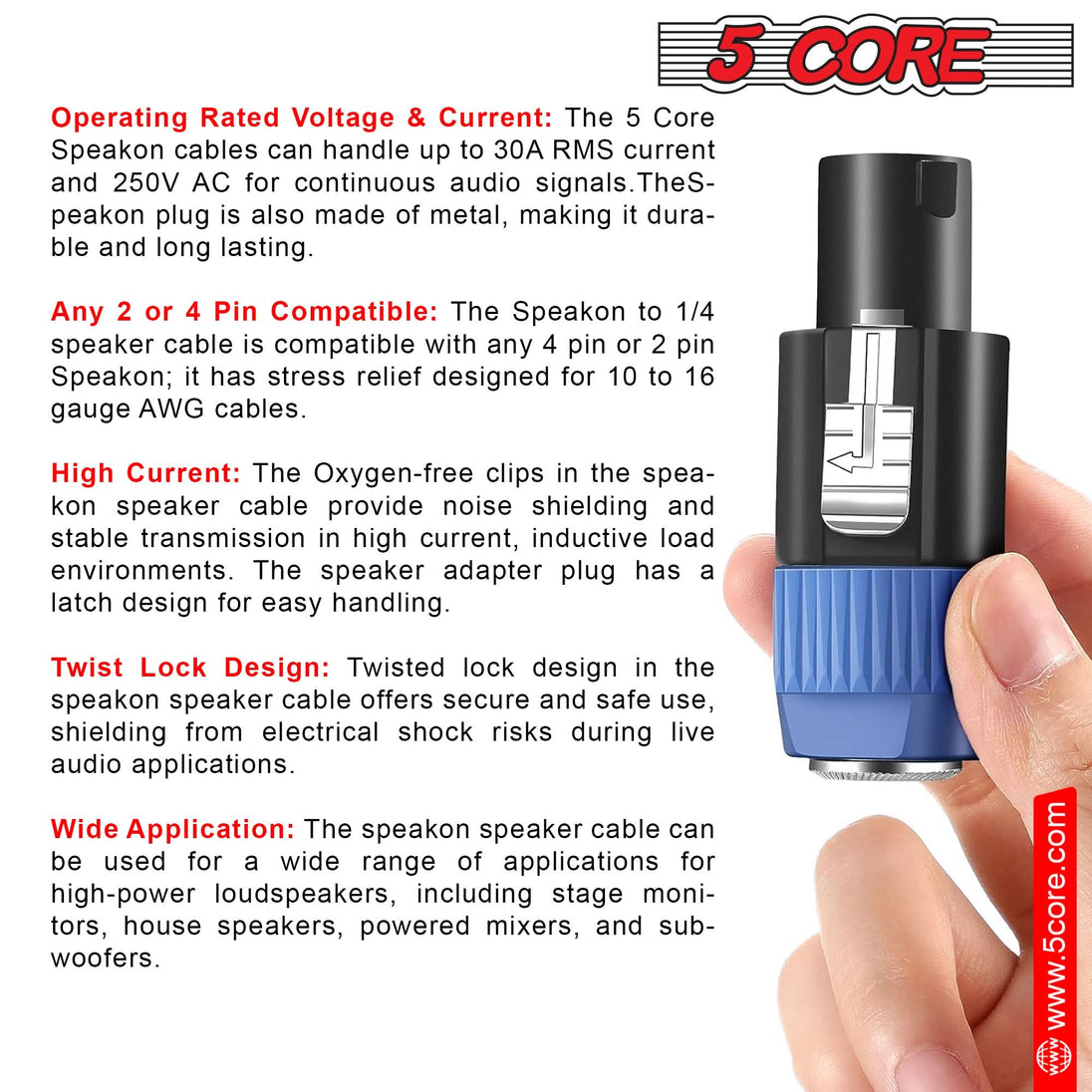 5Core high-quality Speakon audio jack connector for audio systems